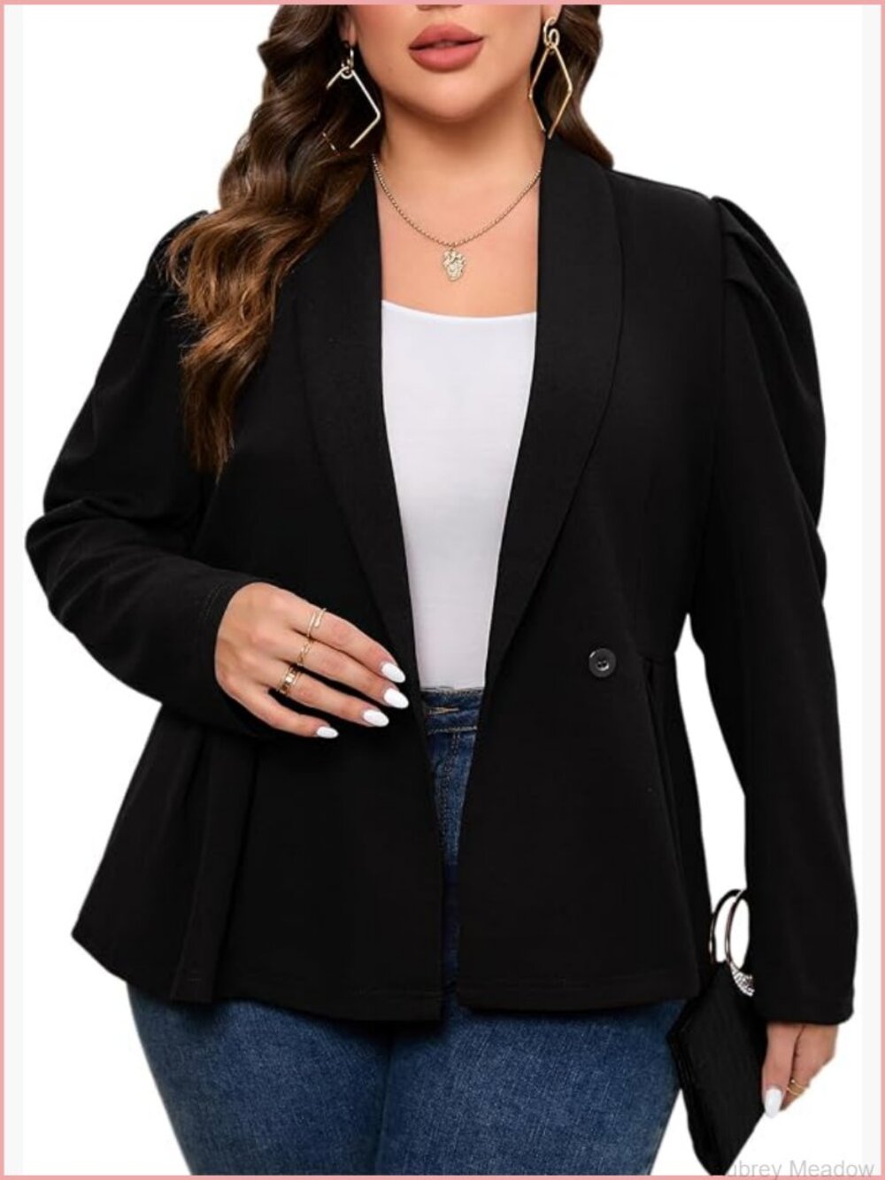 Plus Size Double Breasted Peplum Blazer Suit Jacket Work Long Sleeve Shawl